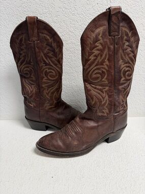 Justin Boots Western Brown Embroidered Leather Cowboy Boots Mens 8.5